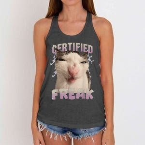 Meme Cat Certified Freak Eat Cement Cursed Cat Funny Gift Women's Knotted Racerback Tank