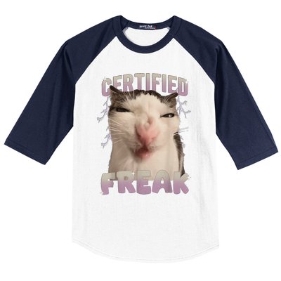 Meme Cat Certified Freak Eat Cement Cursed Cat Funny Gift Baseball Sleeve Shirt