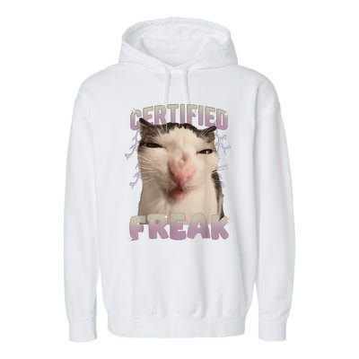 Meme Cat Certified Freak Eat Cement Cursed Cat Funny Gift Garment-Dyed Fleece Hoodie