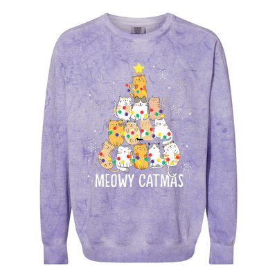 Meowy Catmas Cat Christmas Tree Lights Kitten Xmas Cat Lover Colorblast Crewneck Sweatshirt