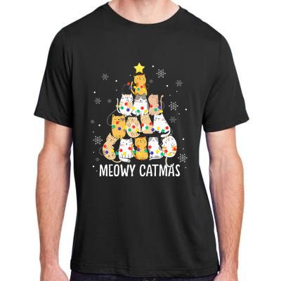 Meowy Catmas Cat Christmas Tree Lights Kitten Xmas Cat Lover Adult ChromaSoft Performance T-Shirt