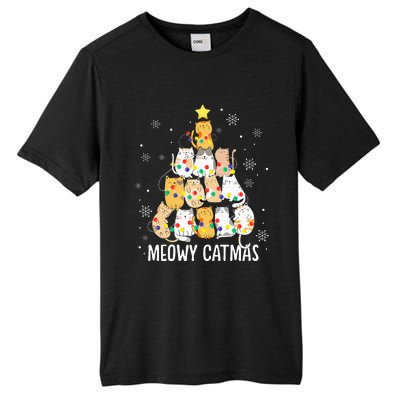 Meowy Catmas Cat Christmas Tree Lights Kitten Xmas Cat Lover Tall Fusion ChromaSoft Performance T-Shirt