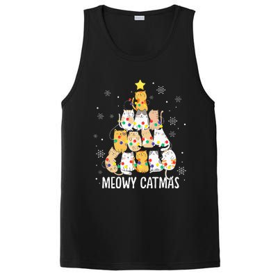 Meowy Catmas Cat Christmas Tree Lights Kitten Xmas Cat Lover PosiCharge Competitor Tank