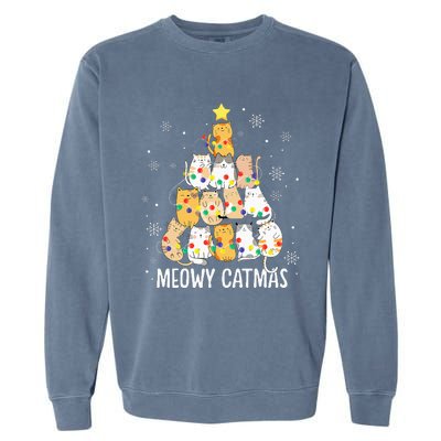 Meowy Catmas Cat Christmas Tree Lights Kitten Xmas Cat Lover Garment-Dyed Sweatshirt