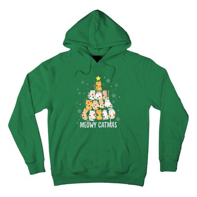 Meowy Catmas Cat Christmas Tree Lights Kitten Xmas Cat Lover Hoodie