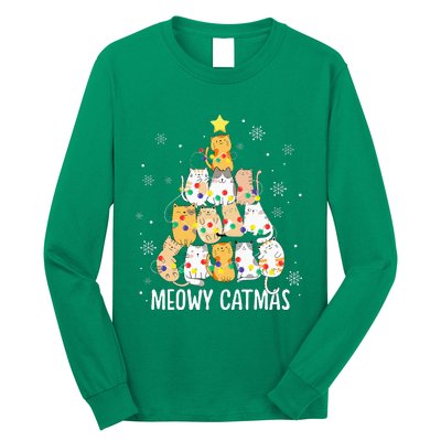 Meowy Catmas Cat Christmas Tree Lights Kitten Xmas Cat Lover Long Sleeve Shirt