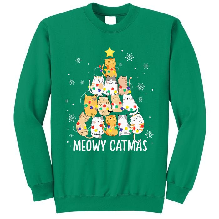 Meowy Catmas Cat Christmas Tree Lights Kitten Xmas Cat Lover Sweatshirt