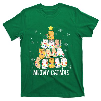 Meowy Catmas Cat Christmas Tree Lights Kitten Xmas Cat Lover T-Shirt