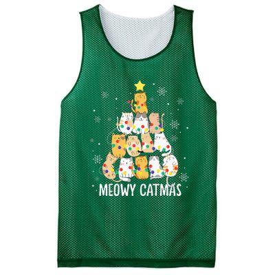 Meowy Catmas Cat Christmas Tree Lights Kitten Xmas Cat Lover Mesh Reversible Basketball Jersey Tank