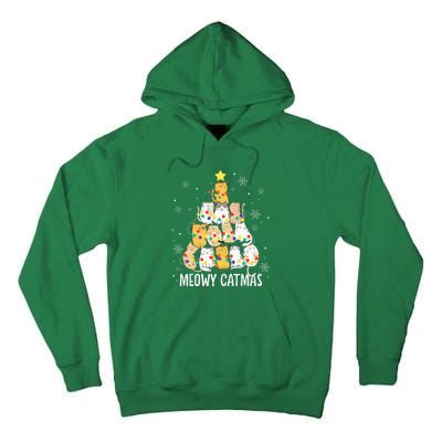 Meowy Catmas Cat Christmas Tree Lights Kitten Xmas Cat Lover Tall Hoodie