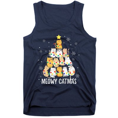 Meowy Catmas Cat Christmas Tree Lights Kitten Xmas Cat Lover Tank Top