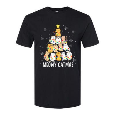 Meowy Catmas Cat Christmas Tree Lights Kitten Xmas Cat Lover Softstyle CVC T-Shirt