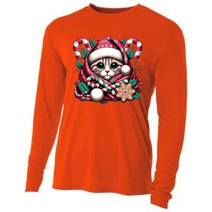 Merry Christmas Cat Santa For Cat Mom Christmas Cat Gift Cooling Performance Long Sleeve Crew