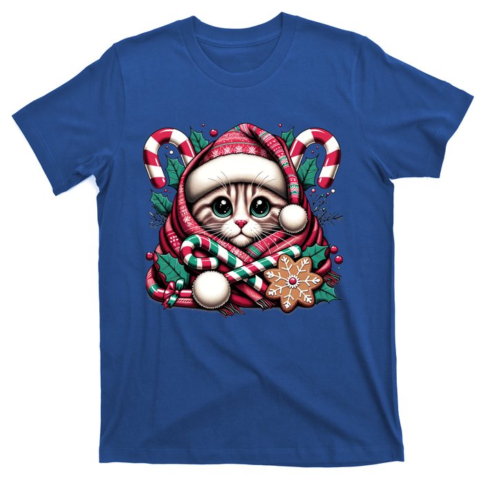 Merry Christmas Cat Santa For Cat Mom Christmas Cat Gift T-Shirt