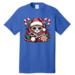 Merry Christmas Cat Santa For Cat Mom Christmas Cat Gift Tall T-Shirt