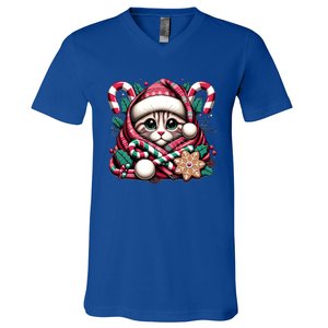 Merry Christmas Cat Santa For Cat Mom Christmas Cat Gift V-Neck T-Shirt