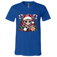 Merry Christmas Cat Santa For Cat Mom Christmas Cat Gift V-Neck T-Shirt