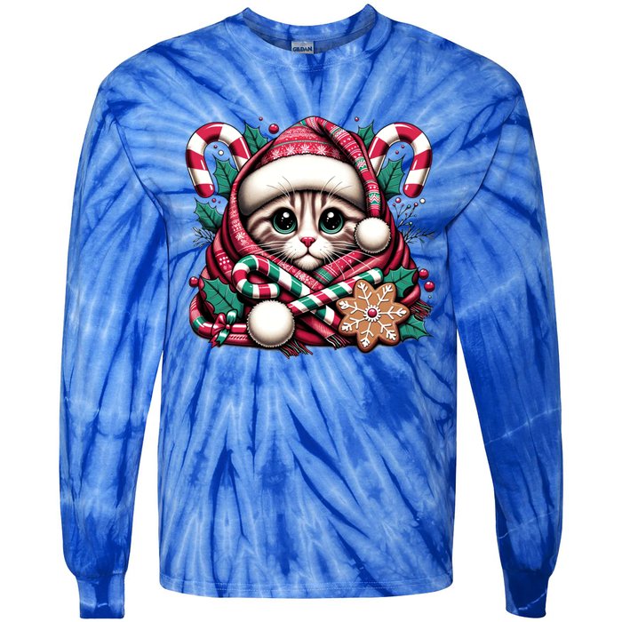 Merry Christmas Cat Santa For Cat Mom Christmas Cat Gift Tie-Dye Long Sleeve Shirt