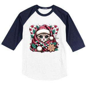 Merry Christmas Cat Santa For Cat Mom Christmas Cat Gift Baseball Sleeve Shirt