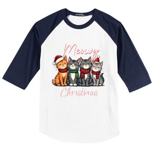 Meowy Christmas Cute Kitten Cat Lover Funny Festive Holidays Gift Baseball Sleeve Shirt