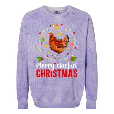 Merry Cluckin Christmas Chicken Owner Chicken Lover Xmas Long Sleeve Colorblast Crewneck Sweatshirt