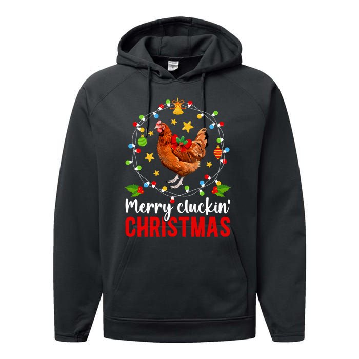 Merry Cluckin Christmas Chicken Owner Chicken Lover Xmas Long Sleeve Performance Fleece Hoodie