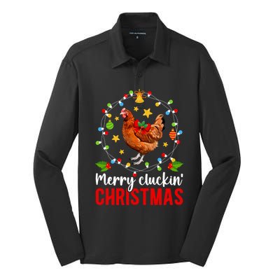 Merry Cluckin Christmas Chicken Owner Chicken Lover Xmas Long Sleeve Silk Touch Performance Long Sleeve Polo