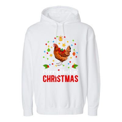 Merry Cluckin Christmas Chicken Owner Chicken Lover Xmas Long Sleeve Garment-Dyed Fleece Hoodie