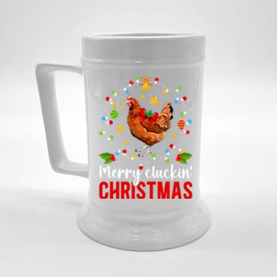 Merry Cluckin Christmas Chicken Owner Chicken Lover Xmas Long Sleeve Beer Stein