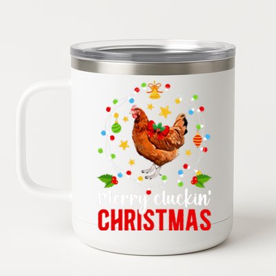 Merry Cluckin Christmas Chicken Owner Chicken Lover Xmas Long Sleeve 12 oz Stainless Steel Tumbler Cup