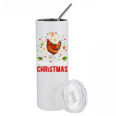 Merry Cluckin Christmas Chicken Owner Chicken Lover Xmas Long Sleeve Stainless Steel Tumbler