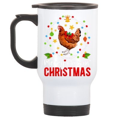 Merry Cluckin Christmas Chicken Owner Chicken Lover Xmas Long Sleeve Stainless Steel Travel Mug