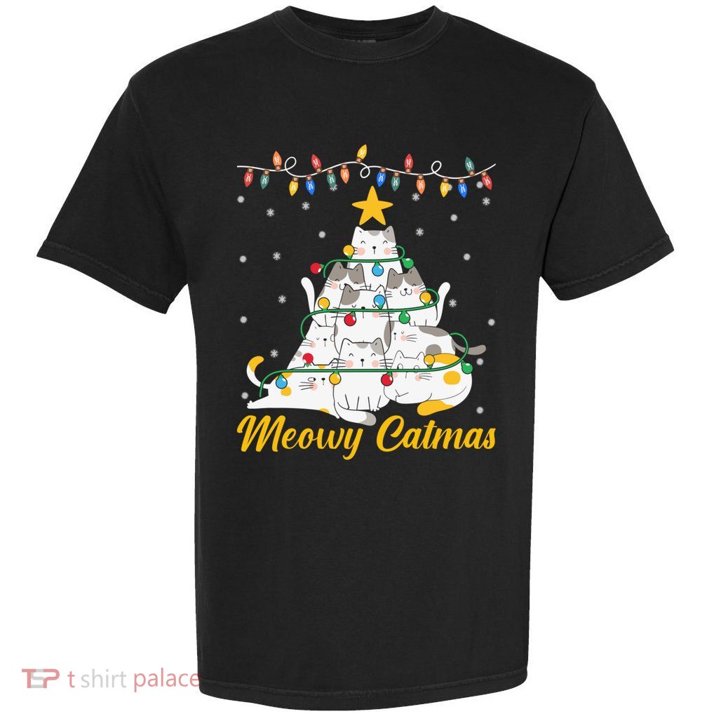 Meowy Catmas Cat Christmas Tree Xmas Funny Santa Garment-Dyed Heavyweight T-Shirt