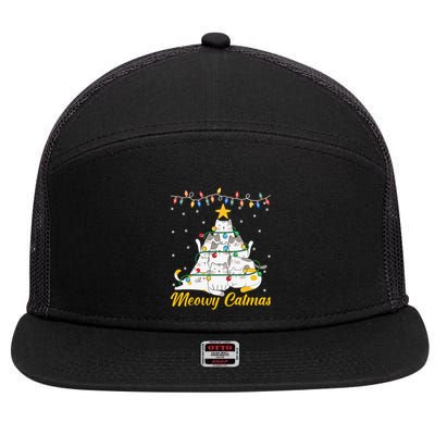 Meowy Catmas Cat Christmas Tree Xmas Funny Santa 7 Panel Mesh Trucker Snapback Hat