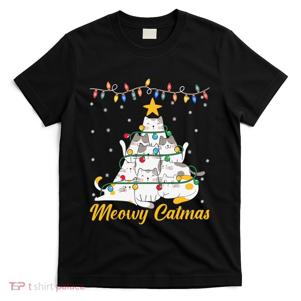 Meowy Catmas Cat Christmas Tree Xmas Funny Santa T-Shirt
