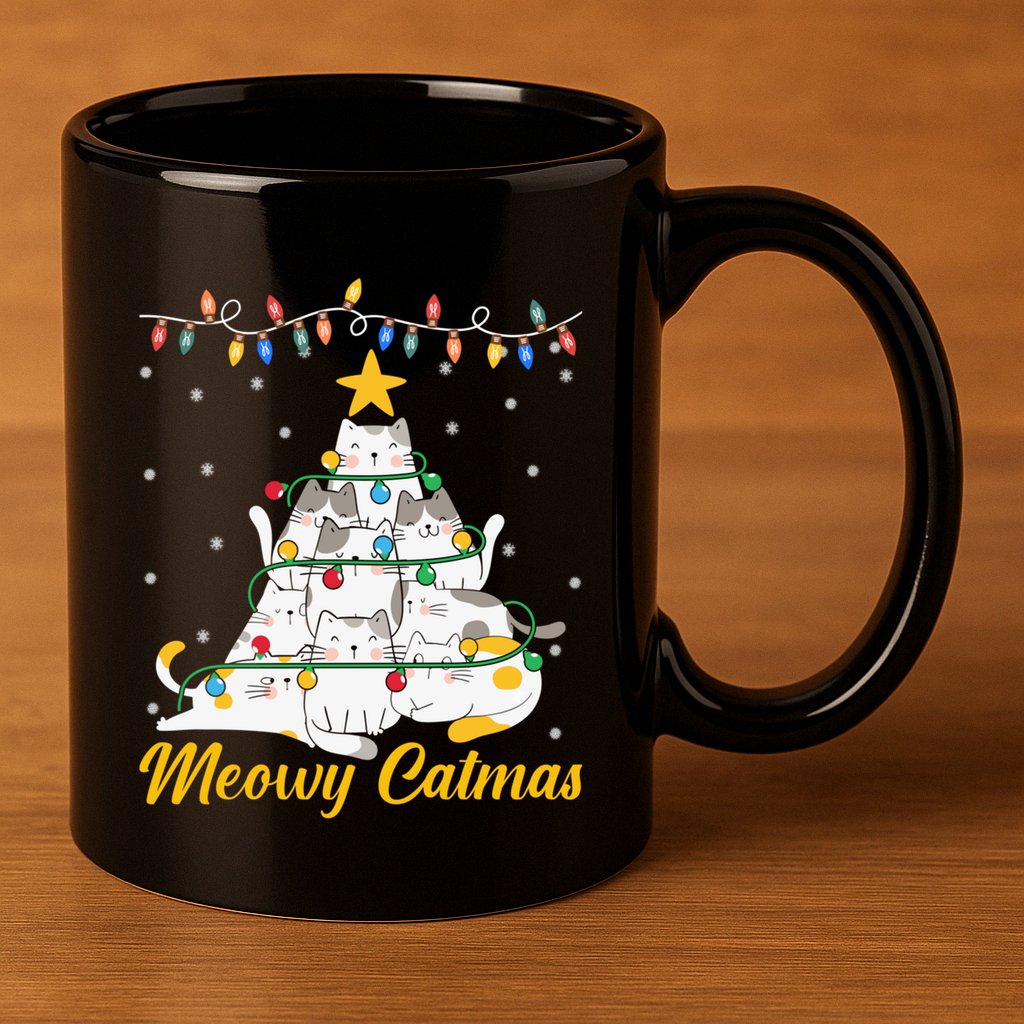 Meowy Catmas Cat Christmas Tree Xmas Funny Santa 11oz C Handle Ceramic Mug