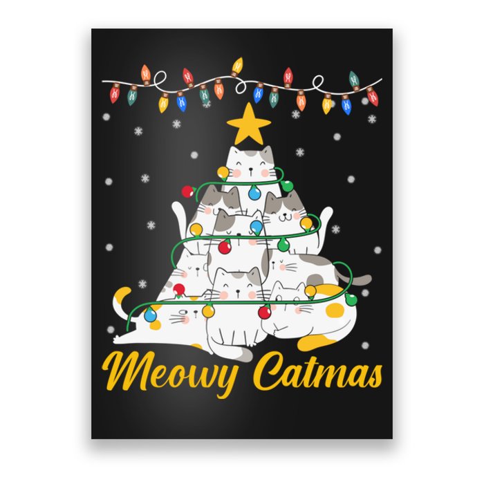 Meowy Catmas Cat Christmas Tree Xmas Funny Santa Poster