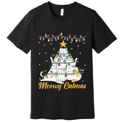 Meowy Catmas Cat Christmas Tree Xmas Funny Santa Premium T-Shirt