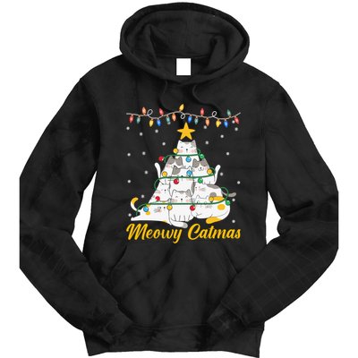 Meowy Catmas Cat Christmas Tree Xmas Funny Santa Tie Dye Hoodie