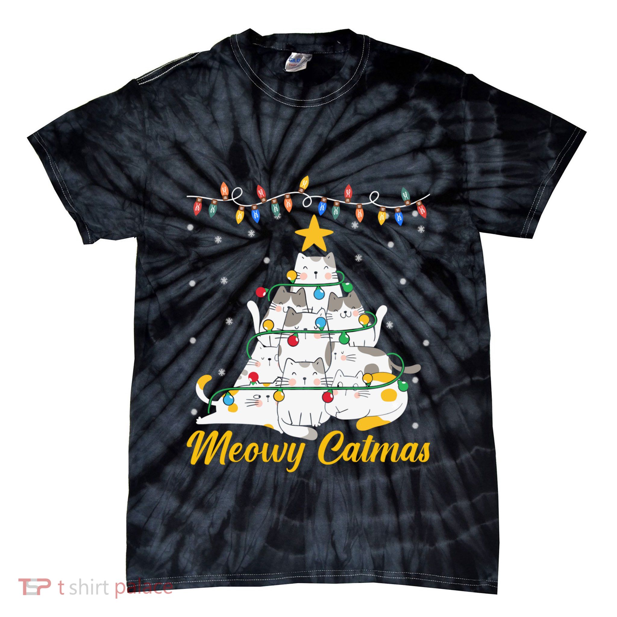 Meowy Catmas Cat Christmas Tree Xmas Funny Santa Tie-Dye T-Shirt