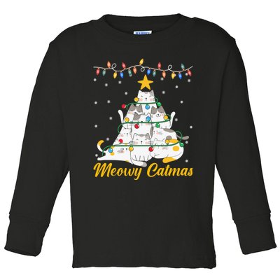 Meowy Catmas Cat Christmas Tree Xmas Funny Santa Toddler Long Sleeve Shirt