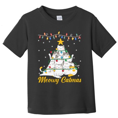 Meowy Catmas Cat Christmas Tree Xmas Funny Santa Toddler T-Shirt