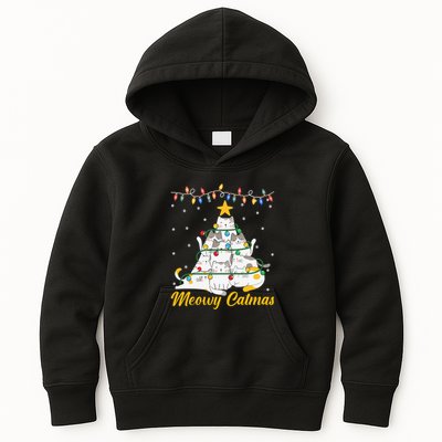 Meowy Catmas Cat Christmas Tree Xmas Funny Santa Kids Hoodie