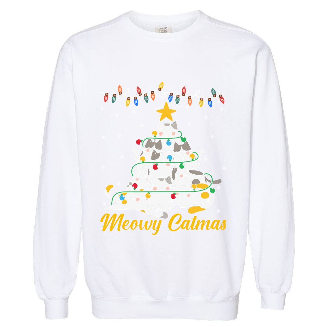 Meowy Catmas Cat Christmas Tree Xmas Funny Santa Garment-Dyed Sweatshirt