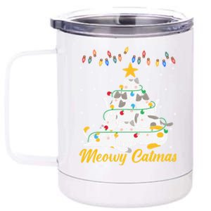 Meowy Catmas Cat Christmas Tree Xmas Funny Santa 12 oz Stainless Steel Tumbler Cup