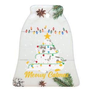 Meowy Catmas Cat Christmas Tree Xmas Funny Santa Ceramic Bell Ornament