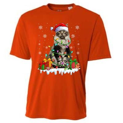 Maine Coon Cat Xmas Light Christmas Kitten Lover Funny Gift Cooling Performance Crew T-Shirt