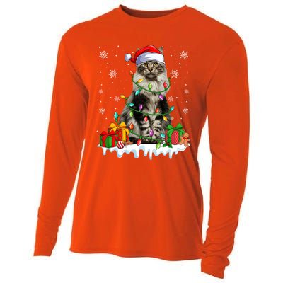 Maine Coon Cat Xmas Light Christmas Kitten Lover Funny Gift Cooling Performance Long Sleeve Crew