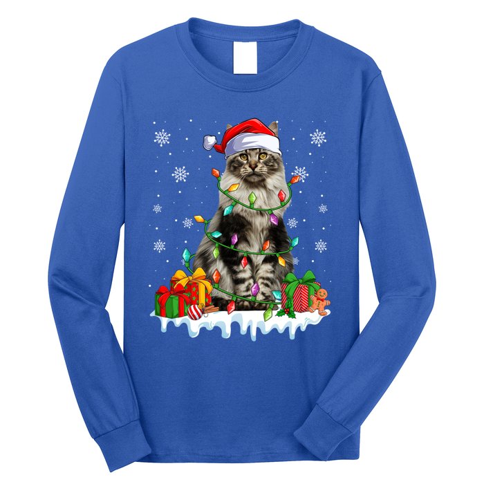 Maine Coon Cat Xmas Light Christmas Kitten Lover Funny Gift Long Sleeve Shirt