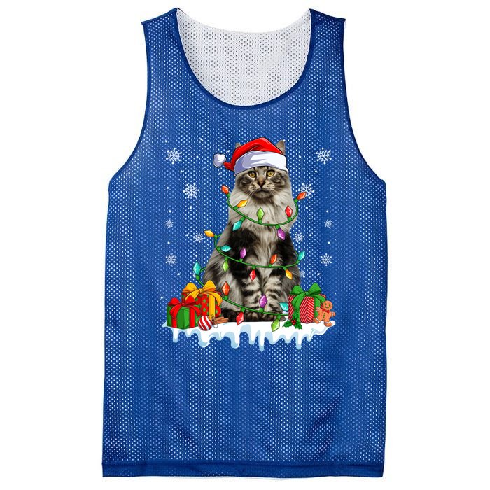 Maine Coon Cat Xmas Light Christmas Kitten Lover Funny Gift Mesh Reversible Basketball Jersey Tank